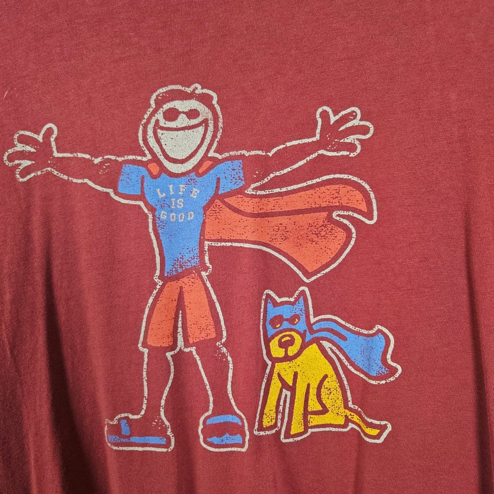 Life‎ Is Good Super Man Dad Dog Short Sleeve T-Shirt Sz L Smooth Tee Red - Picture 7 of 7